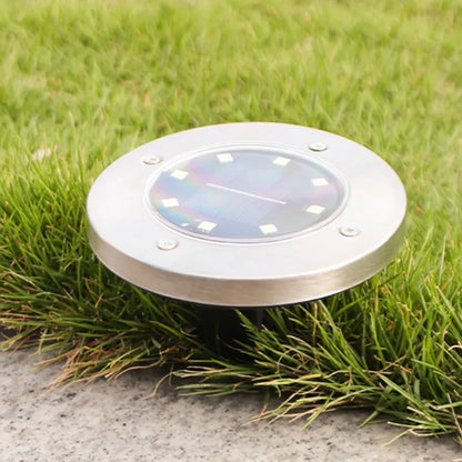 4 Pezzi Luci Solari Interrate a Disco 8LED | Acciaio Inox, Impermeabile, per Esterni | Luce da Giardino, Vialetto, Terrazzo