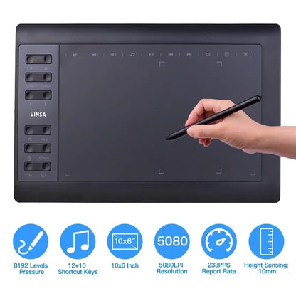 Tavoletta Grafica 10x6" - 8192 Livelli, 12 Tasti Express, Senza Batteria