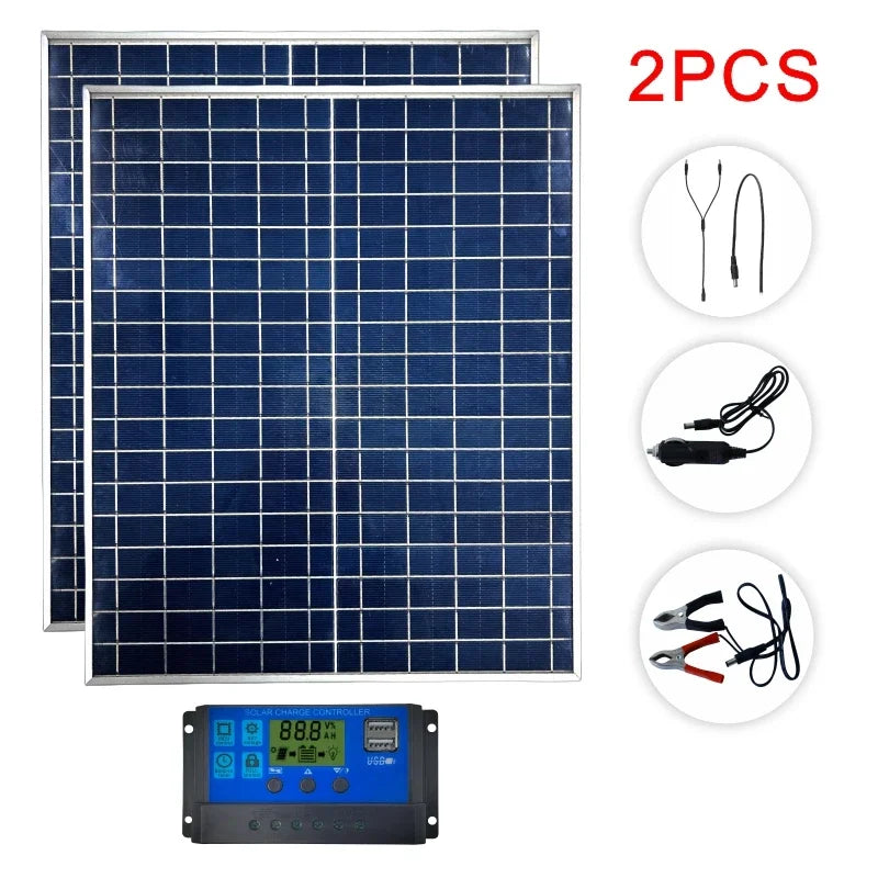 Pannello Solare 50W/100W 12V - IP65 Impermeabile con Controller 100A e USB