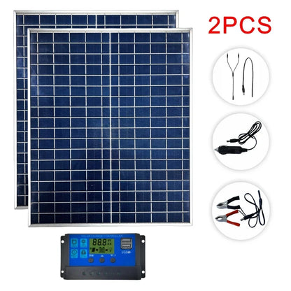Pannello Solare 50W/100W 12V - IP65 Impermeabile con Controller 100A e USB