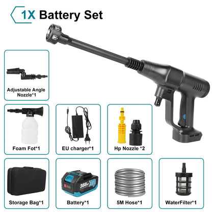Idropulitrice 200 Bar Senza Spazzole  6 in 1 per Auto, Giardino  Batteria Makita 21V  Pistola Ad Alta Pressione Portatile