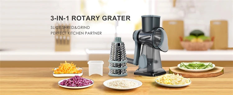 Grattugia 3 in 1  - Affetta Verdure, Noci, Formaggio - Trituratore Manuale