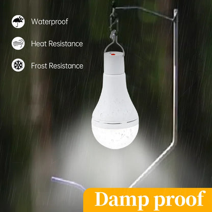 Lampadina Solare LED 7W/9W con Telecomando | Ricaricabile USB + Pannello Solare | Luce Sospensione per Esterno, Campeggio, Emergenza
