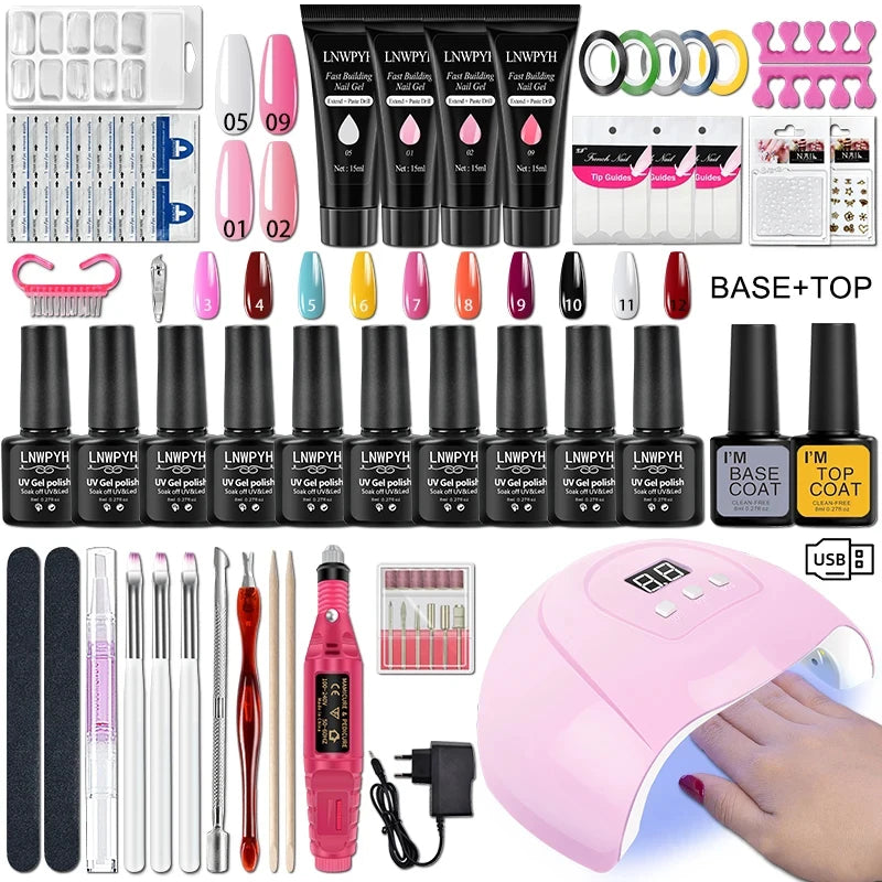 💅 Kit Unghie Gel Professionale con Lampada UV 36W - Fresa Elettrica + Smalti Base/Top Coat