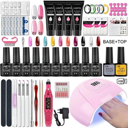 💅 Kit Unghie Gel Professionale con Lampada UV 36W - Fresa Elettrica + Smalti Base/Top Coat