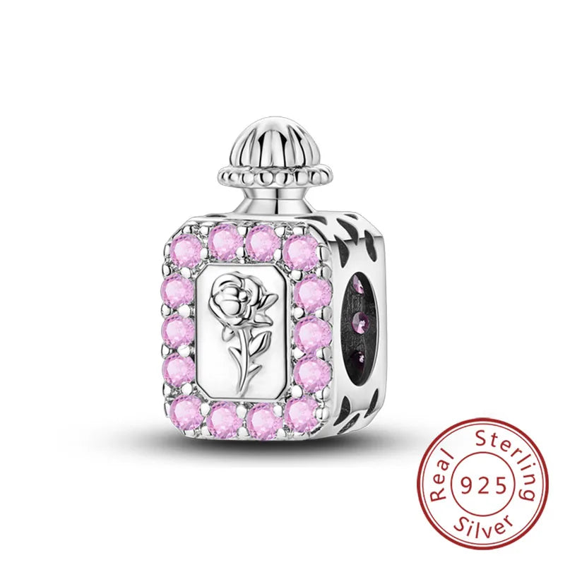 Ciondoli Argento 925 - Fiocco, Bottiglietta Profumo Rosa, Charm Femminili per Bracciali Fai-Da-TeDolci e raffinati, perfetti per creare gioielli unici. Regalo ideale per donne e ragazze!