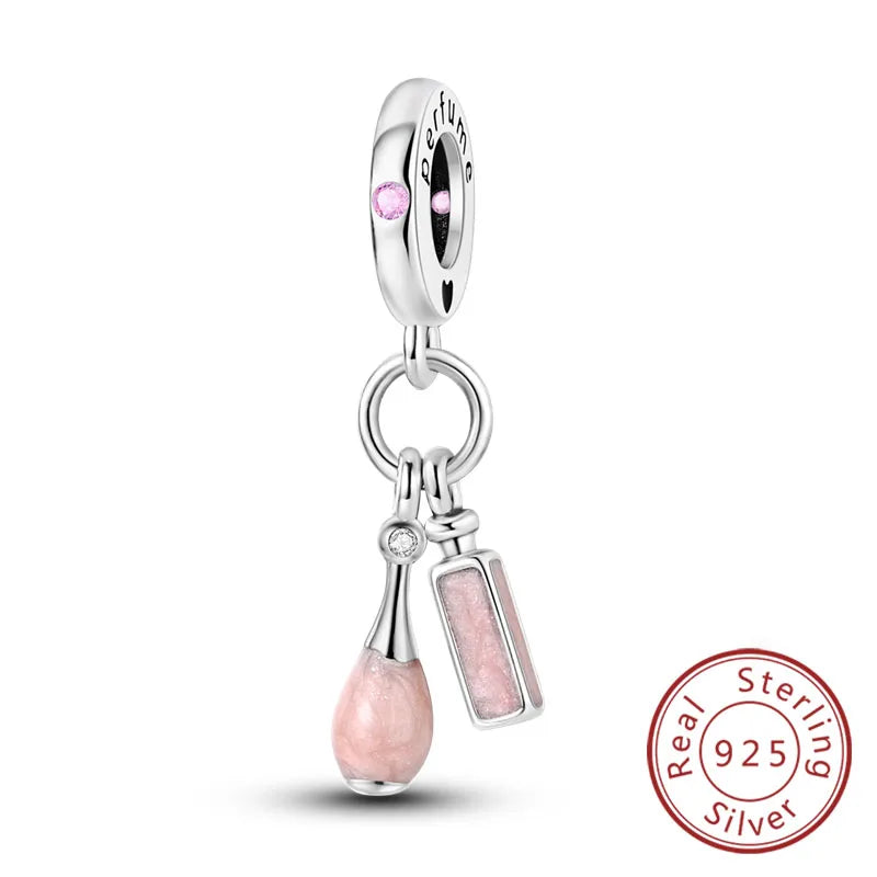 Ciondoli Argento 925 - Fiocco, Bottiglietta Profumo Rosa, Charm Femminili per Bracciali Fai-Da-TeDolci e raffinati, perfetti per creare gioielli unici. Regalo ideale per donne e ragazze!