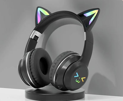 Cuffie Gatto Bluetooth 5.1 – Luci LED Colorate, Graziose Orecchie, Stereo HD