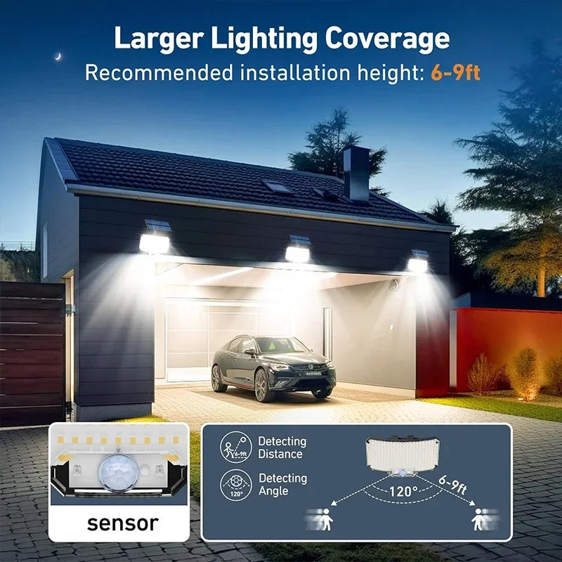 Lampada da Parete Giardino LED Solare | Super Luminosa 800 LED, Sensore Movimento, IP65 Impermeabile, 3 Modalità | Luce Esterna
