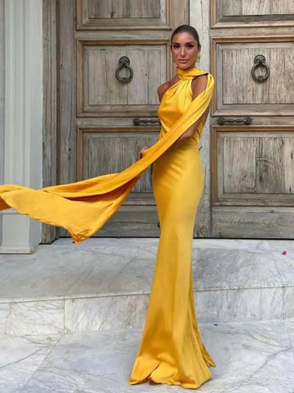 ABITO LUNGO ELEGANTE DONNA – Stile Senza Spalle con Schiena Nuda, Perfetto per l’Estate 2025!
