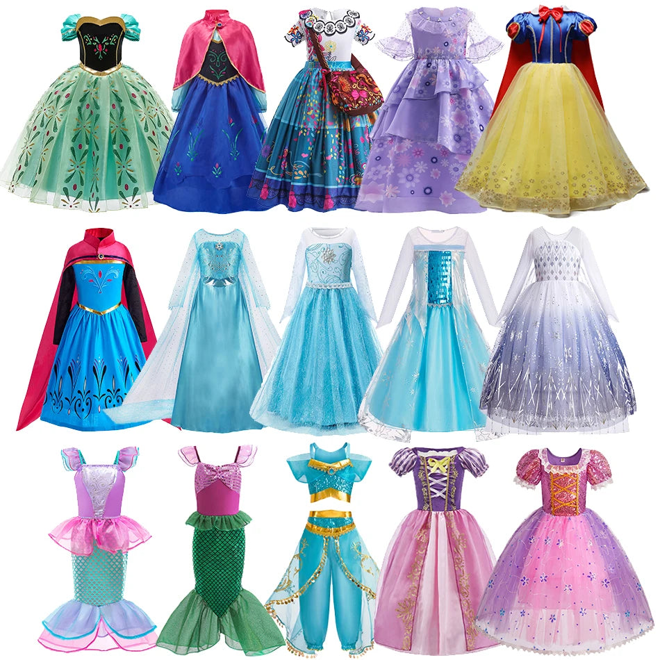 Abito Principessa per Bambine - Costume Elsa, Anna, Jasmine, Rapunzel per Feste e Carnevale