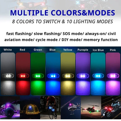 Luci Multiuso - Auto Stroboscopiche RGB Wireless | 8 Colori, 10 Modalità, Telecomando, Ricaricabili | per Esterni/Interni Veicoli