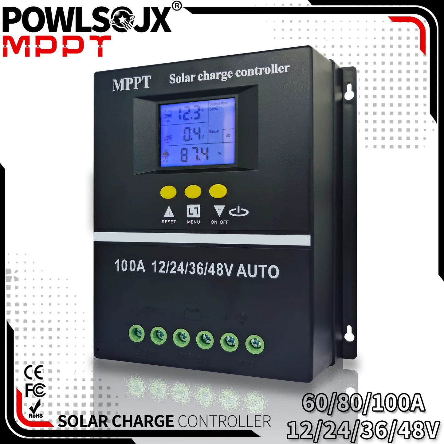 Regolatore Carica Solare MPPT 100A 12V/24V/36V/48V Doppia USB