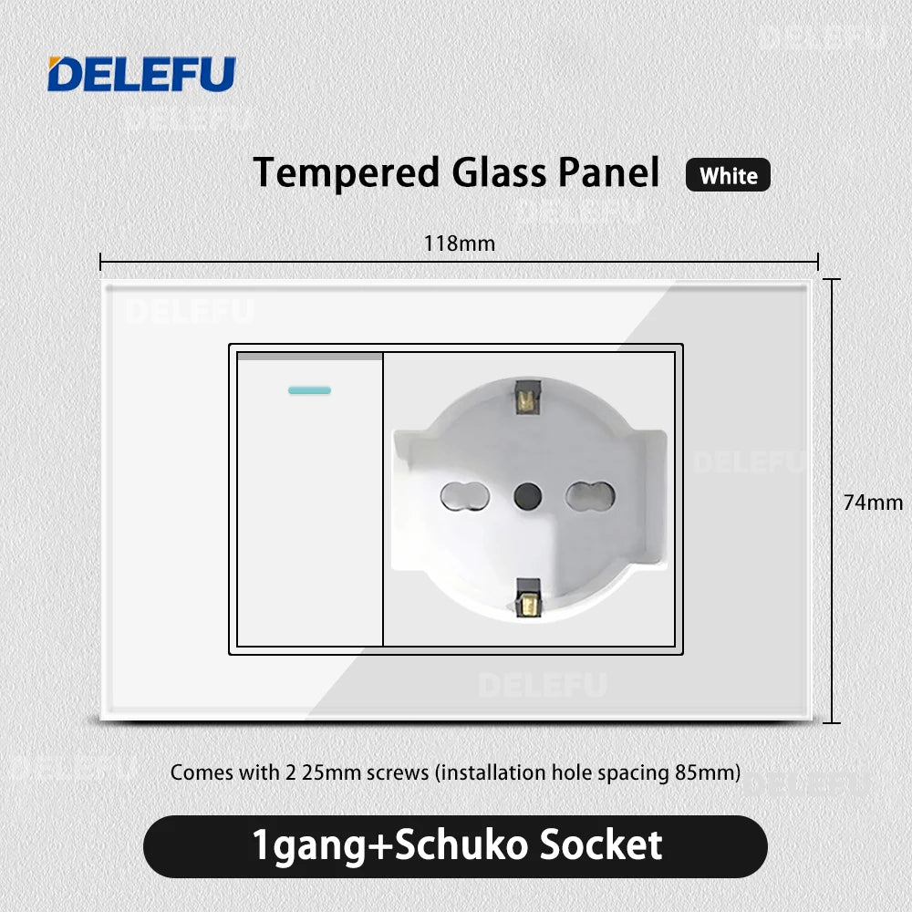 ⚡ Presa Muro Smart DELEFU - Vetro Temperato Bianco, USB Type-C, Ricarica Rapida 20W, Compatibile con Schuko Italia