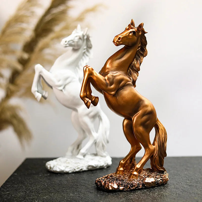 Cavallo Resina Decorativo - Bianco/Nero/Oro - Stile Nordico Moderno