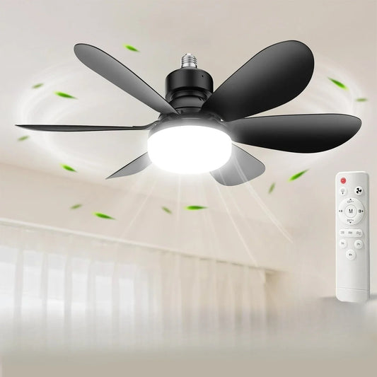 Lampada Soffitto con Ventilatore LED E27 | Telecomando, 3 Luci Dimmerabili, Motore DC Silenzioso | per Soggiorno, Camera, Home Decor