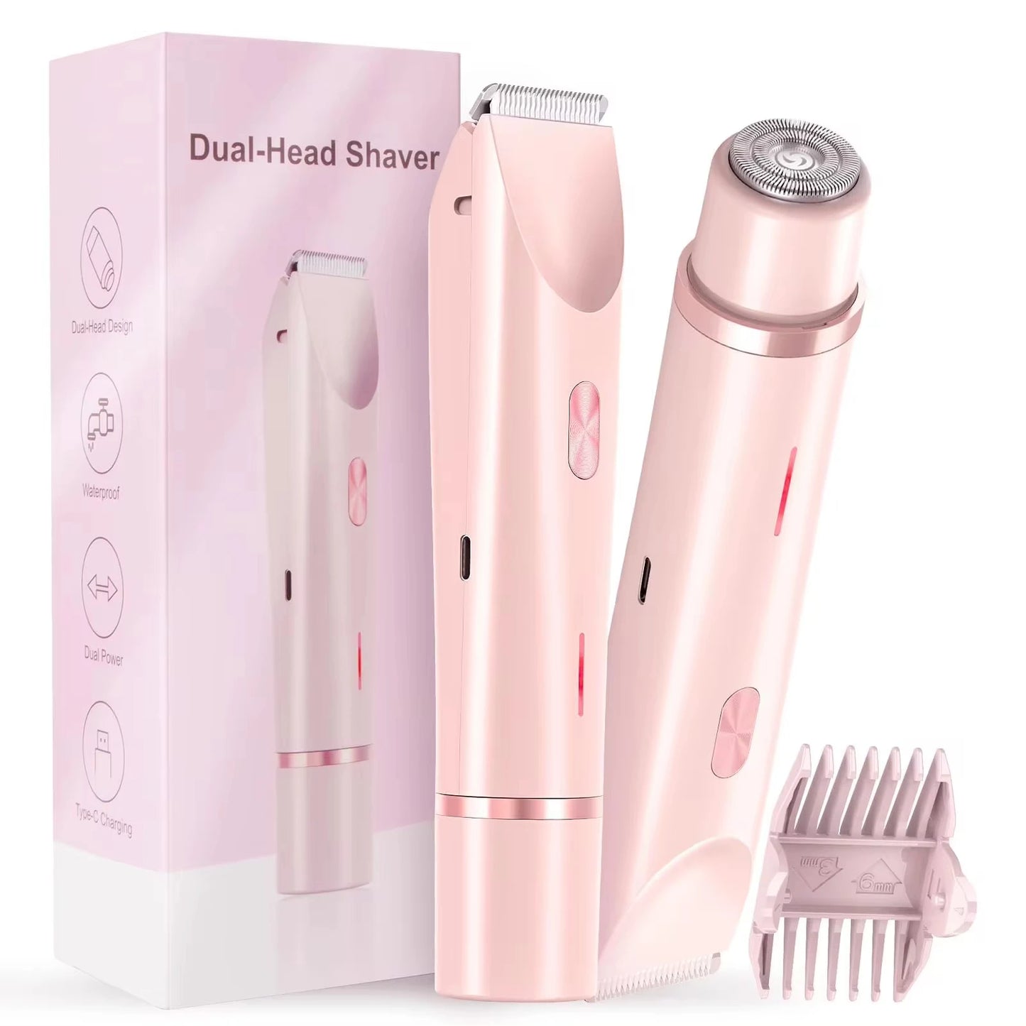 Depilatore Elettrico Femminile Ricaricabile | Doppia Testa Rotante, Design Galleggiante, Batteria 400mAh, Ricarica USB-C | per Viso, Bikini, Ascelle, Gambe