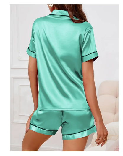 Pigiama Satin Donna - Top con Bottoni + Shorts - Set Notte Estat