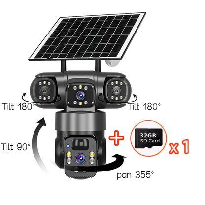 Telecamera IP WiFi Solare PTZ 15MP 3 Lenti Zoom 10X, Visione Notturna, PIR, Batteria 20000mAh Esterno Impermeabile
