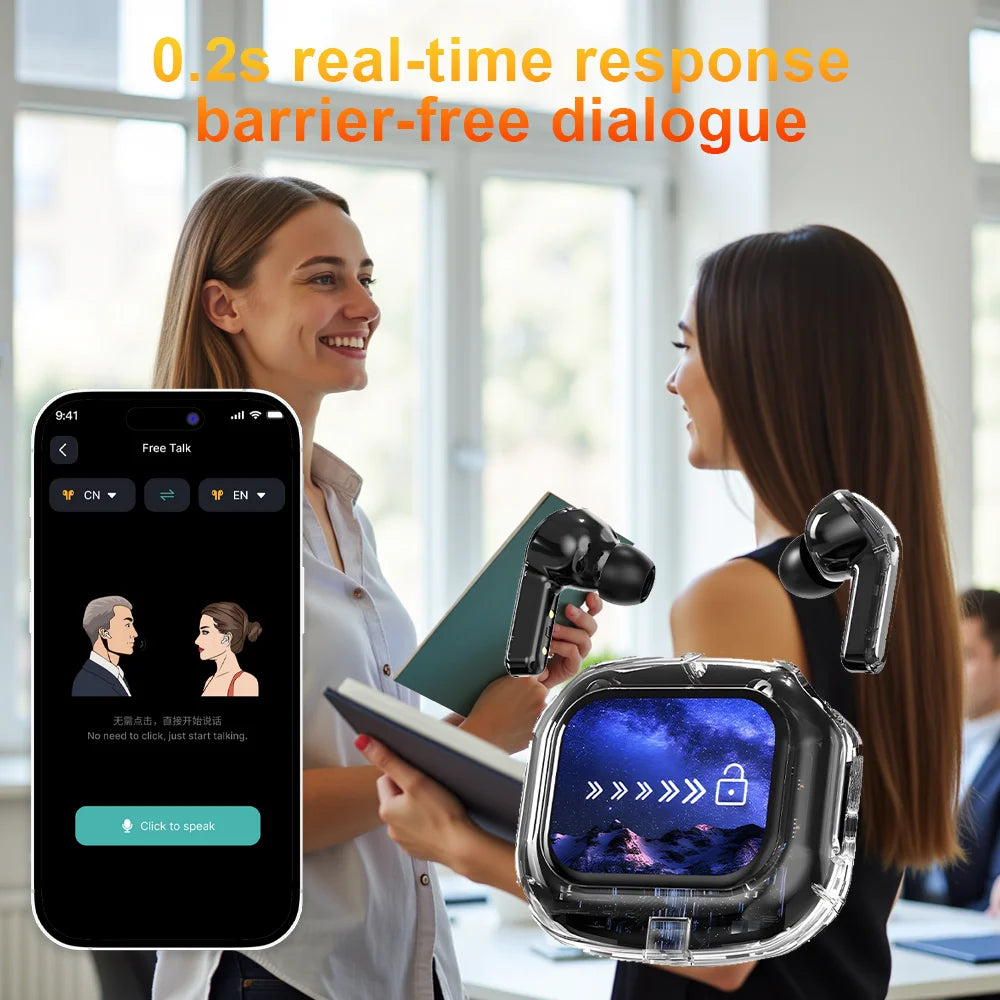 Auricolari Traduzione Intelligente - Schermo Touch, 144 Lingue, Cancellazione Rumore