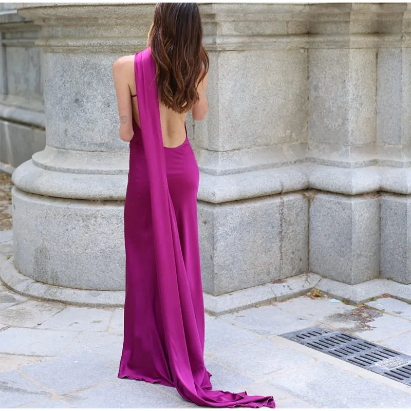 ABITO LUNGO ELEGANTE DONNA – Stile Senza Spalle con Schiena Nuda, Perfetto per l’Estate 2025!