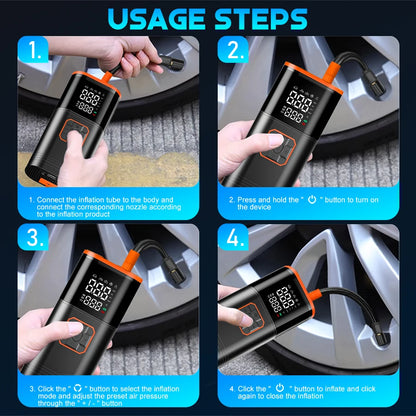 Compressore Portatile 8-in-1 🚀 | Avviamento Auto, Luce SOS, USB | Fino a 130PSI
