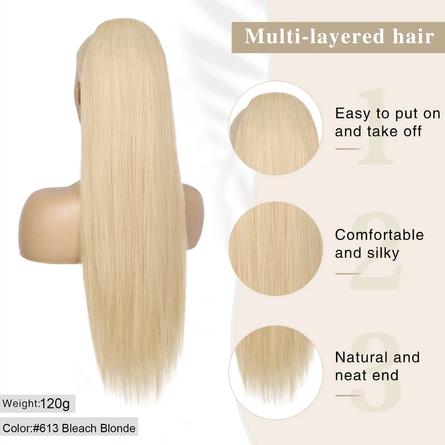 ✨ Extension Capelli 100% Umani 10-26" - Clip a Coda di Cavallo con Coulisse Bionda - 120g Naturale & Morbido! 🏆