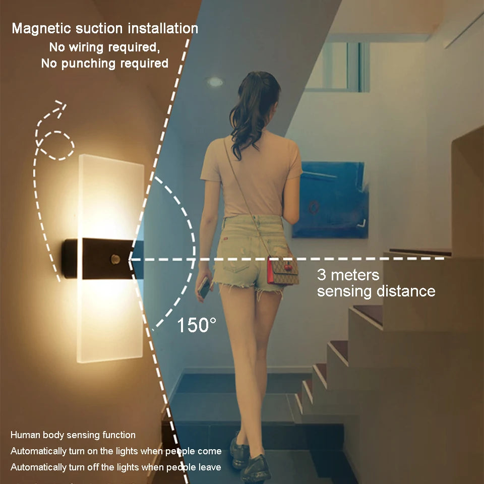 Lampada da Parete a LED con USB | Sensore Movimento Touch | Luci Notturne Acrilico | per Camera da Letto, Soggiorno