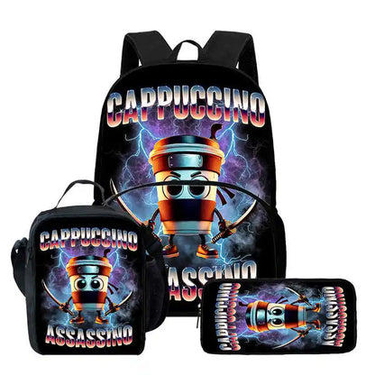 Set Zaino Scolastico 3 Pezzi - Zaino + Portapranzo + Astuccio (5-10 Anni)