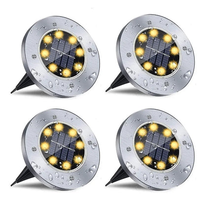 4 Pezzi Luci Solari Interrate a Disco 8LED | Acciaio Inox, Impermeabile, per Esterni | Luce da Giardino, Vialetto, Terrazzo