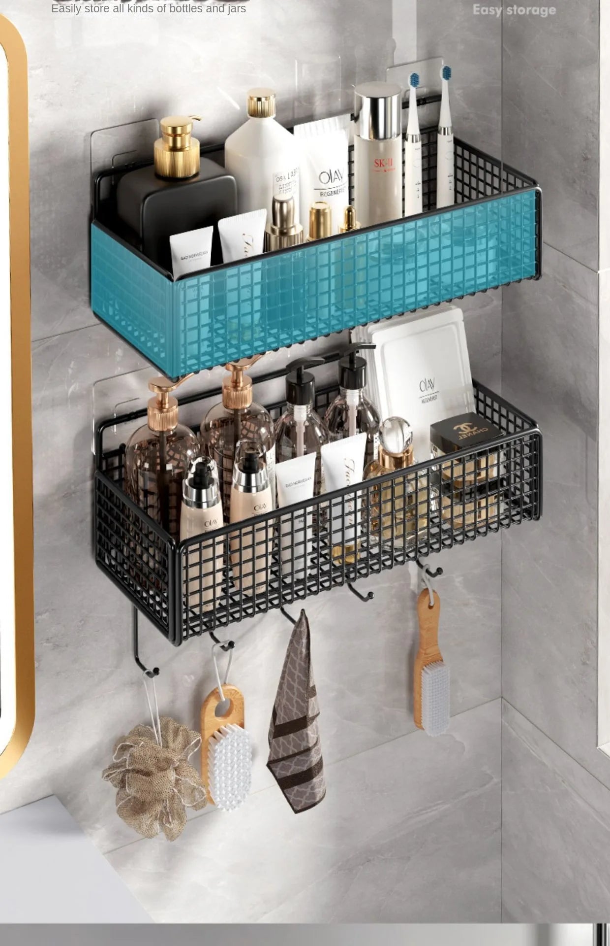 Scaffale Parete Adesivo - Per Cucina, Bagno - No Fori, Porta Oggetti