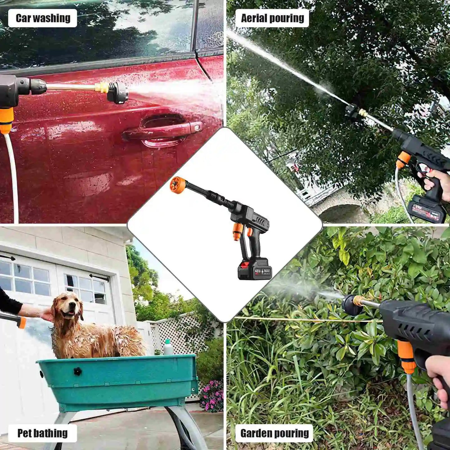 Idropulitrice a Batteria 48v 6-in-1 ad Alta Pressione 50 Bar  Pistola portatile Senza Fili Pulitore Universale 4 modalità di spruzzo