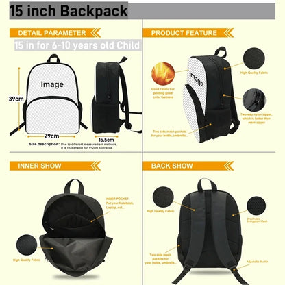 Set Zaino Scolastico 3 Pezzi - Zaino + Portapranzo + Astuccio (5-10 Anni)