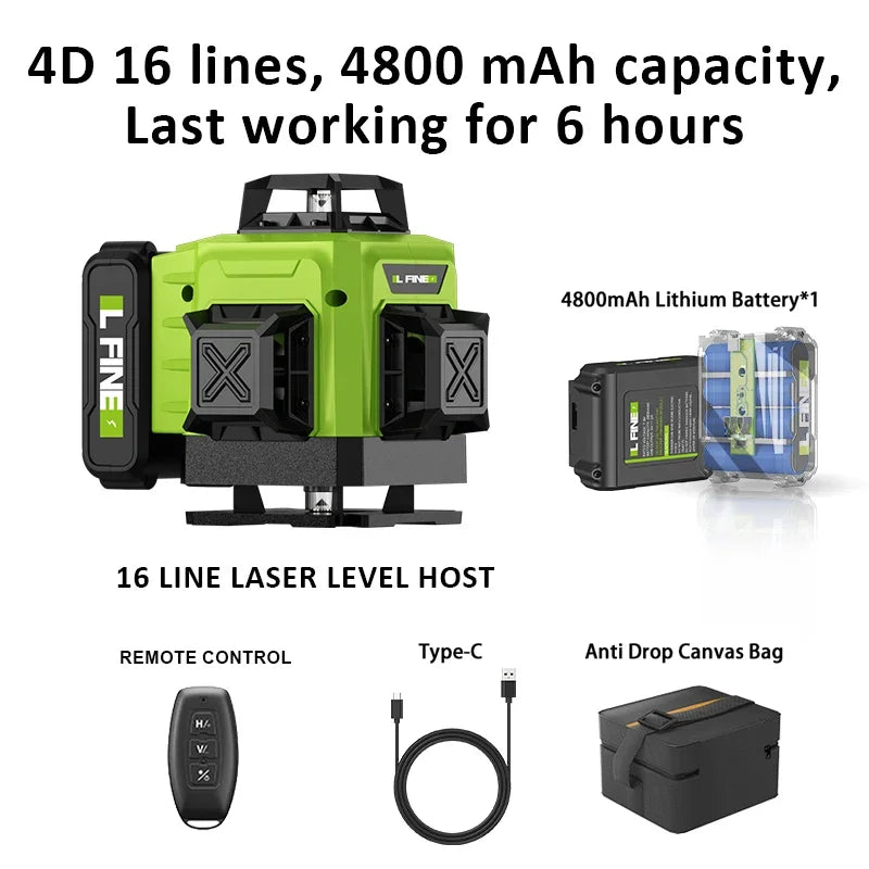 Livello Laser Professionale 16 Linee - 360° Autolivellante + Telecomando