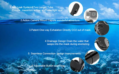 Maschera Snorkeling Panoramica 180° - Antiappannamento, Dry Top, 2 Snorkel