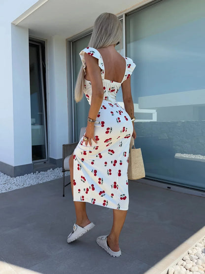 Vestito Midi Floreale Elegante - Abito Estate Donna con Spacco Laterale