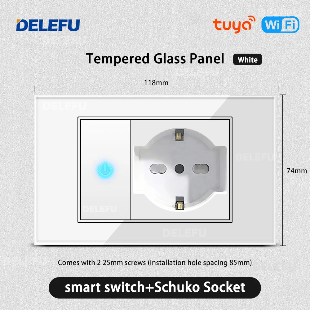 ⚡ Presa Muro Smart DELEFU - Vetro Temperato Bianco, USB Type-C, Ricarica Rapida 20W, Compatibile con Schuko Italia