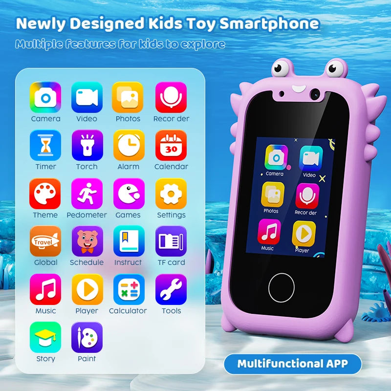Telefono Giocattolo Educativo Bambini | Touchscreen, Doppia Fotocamera Selfie, MP3 | Regalo 3+ Anni