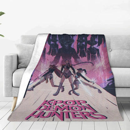 Coperta KPop Demon Hunters 100% Poliestere Peluche, 150x100cm, Inverno Regalo Natale
