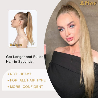 ✨ Extension Capelli 100% Umani 10-26" - Clip a Coda di Cavallo con Coulisse Bionda - 120g Naturale & Morbido! 🏆