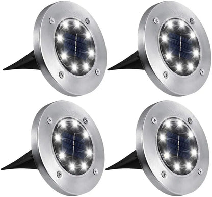 4 Pezzi Luci Solari Interrate a Disco 8LED | Acciaio Inox, Impermeabile, per Esterni | Luce da Giardino, Vialetto, Terrazzo