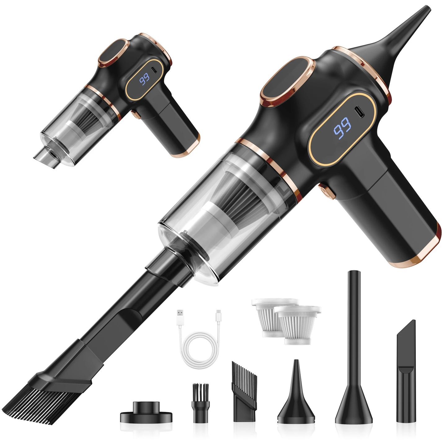 Aspirapolvere & Soffiatore Wireless Auto/Casa ABS 130W | Potente Pulitore per Auto, Divano, Ufficio, Tappeti | Macchina Ricaricabile per la Casa
