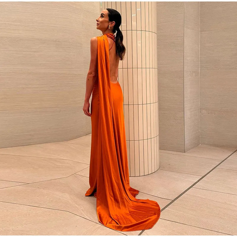 ABITO LUNGO ELEGANTE DONNA – Stile Senza Spalle con Schiena Nuda, Perfetto per l’Estate 2025!
