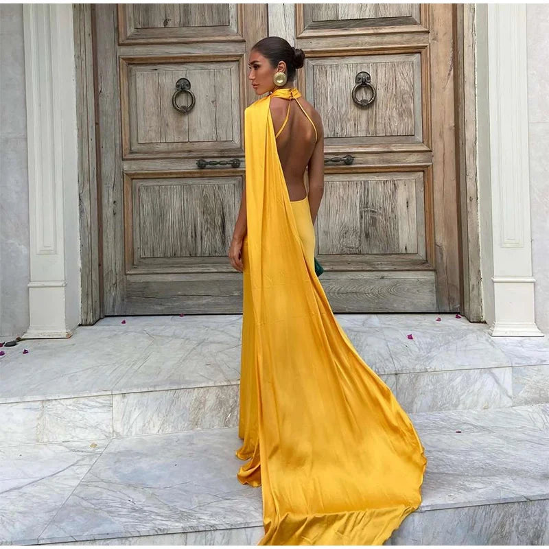 ABITO LUNGO ELEGANTE DONNA – Stile Senza Spalle con Schiena Nuda, Perfetto per l’Estate 2025!