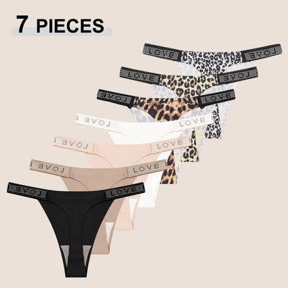7 PERIZOMA LEOPARDO con LETTERA CRISTALLO - G-String Vita Bassa Senza Cuciture
