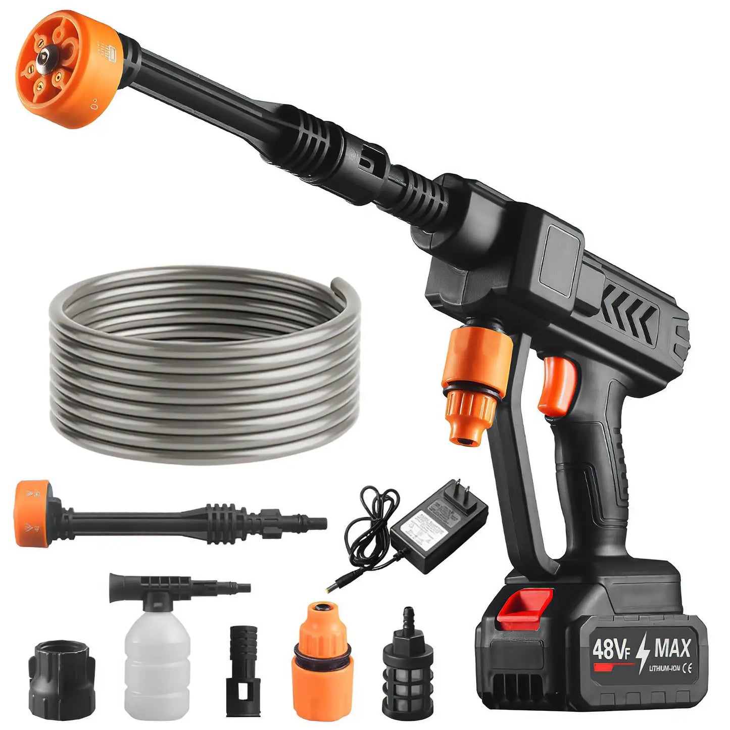 Idropulitrice a Batteria 48v 6-in-1 ad Alta Pressione 50 Bar  Pistola portatile Senza Fili Pulitore Universale 4 modalità di spruzzo