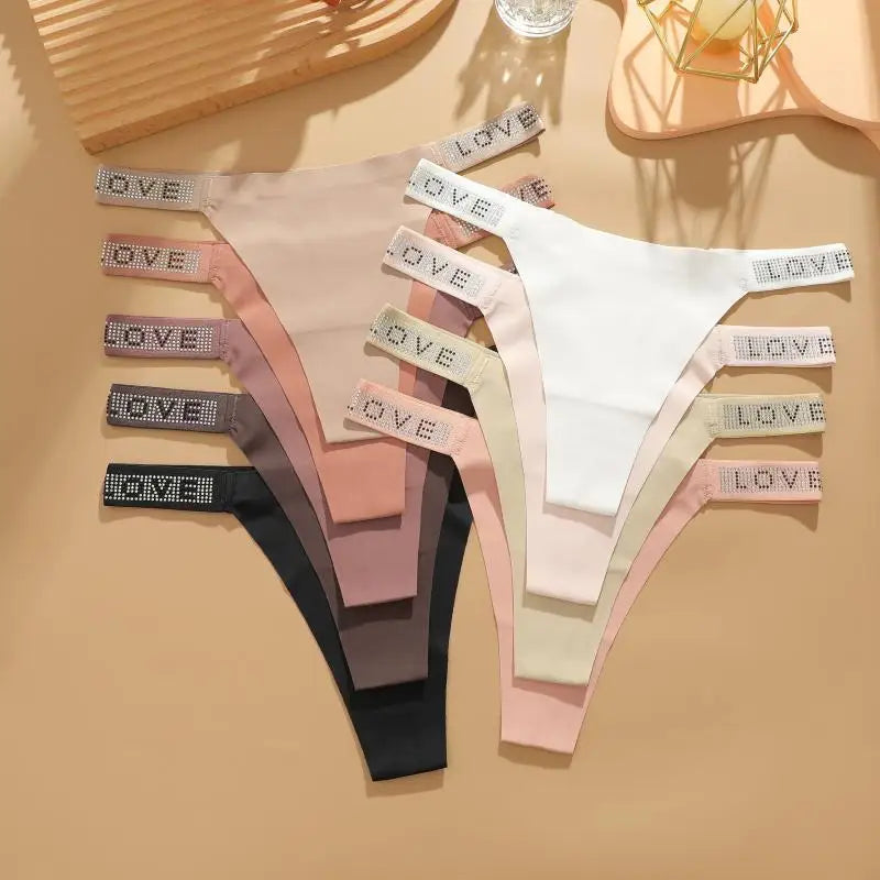 7 PERIZOMA LEOPARDO con LETTERA CRISTALLO - G-String Vita Bassa Senza Cuciture