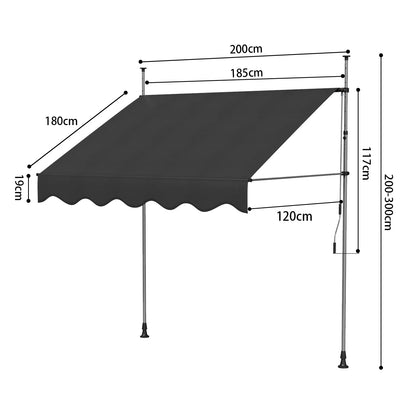 Tenda da Sole Manuale con Manovella 350x120 cm Retrattile, Altezza Regolabile 200-300cm Senza Foratura per Balcone, Giardino