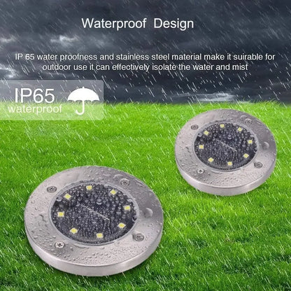 4 Pezzi Luci Solari Interrate a Disco 8LED | Acciaio Inox, Impermeabile, per Esterni | Luce da Giardino, Vialetto, Terrazzo