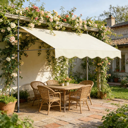 Tenda da Sole Manuale con Manovella 350x120 cm Retrattile, Altezza Regolabile 200-300cm Senza Foratura per Balcone, Giardino